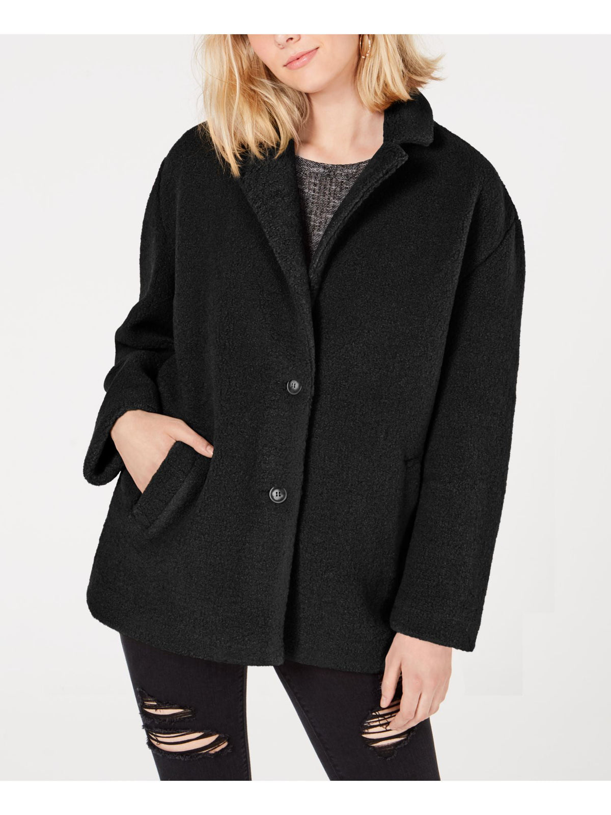 Collection B Women's Pocketed Button Down Winter Jacket Coat Black Size X-Small