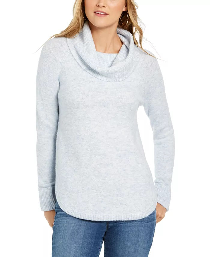Style & Co Women's Cowl-Neck Waffle-Knit Sweater Light Grey Size Small