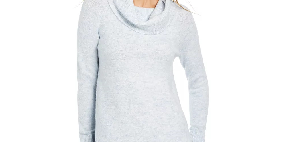 Style & Co Women's Cowl-Neck Waffle-Knit Sweater Light Grey Size Small