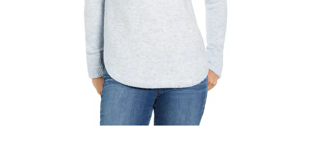 Style & Co Women's Cowl-Neck Waffle-Knit Sweater Light Grey Size Small