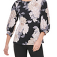 Calvin Klein Women's Printed Blouson-Sleeve Top Charcoal Size X-Large