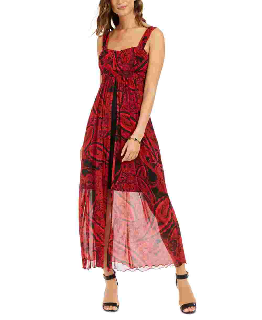 Connected Apparel Women's Red Printed Spaghetti Strap Sweetheart Neckline Skinny Jumpsuit Red Size 16