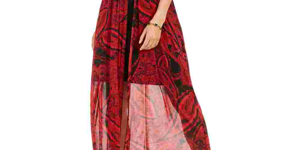 Connected Apparel Women's Red Printed Spaghetti Strap Sweetheart Neckline Skinny Jumpsuit Red Size 16