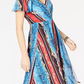 INC International Concepts Women's Cold-Shoulder Surplice Dress Blue Multi Size 14