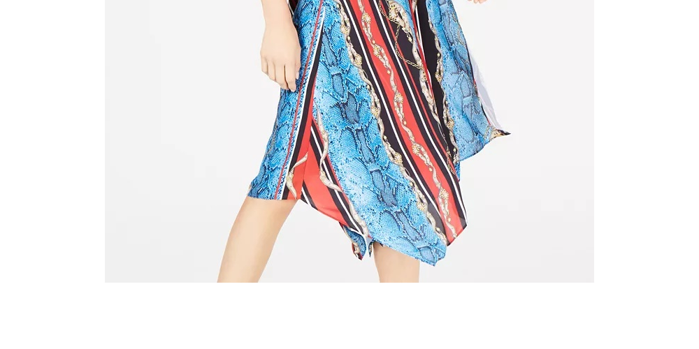 INC International Concepts Women's Cold-Shoulder Surplice Dress Blue Multi Size 14