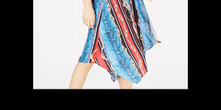 INC International Concepts Women's Cold-Shoulder Surplice Dress Blue Multi Size 14