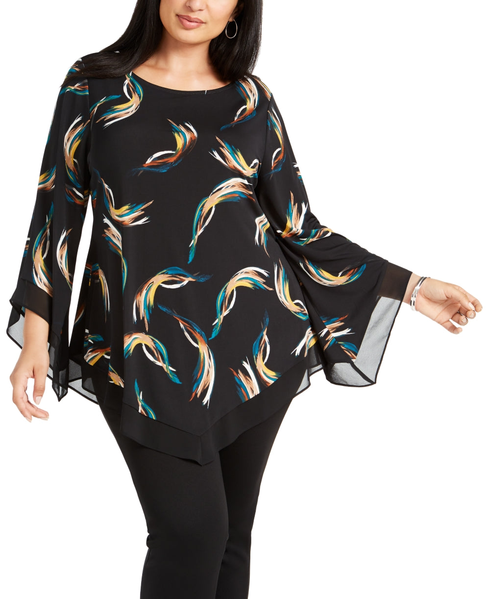 Alfani Women's Plus Size V-Hem Blouse Black Size 0X