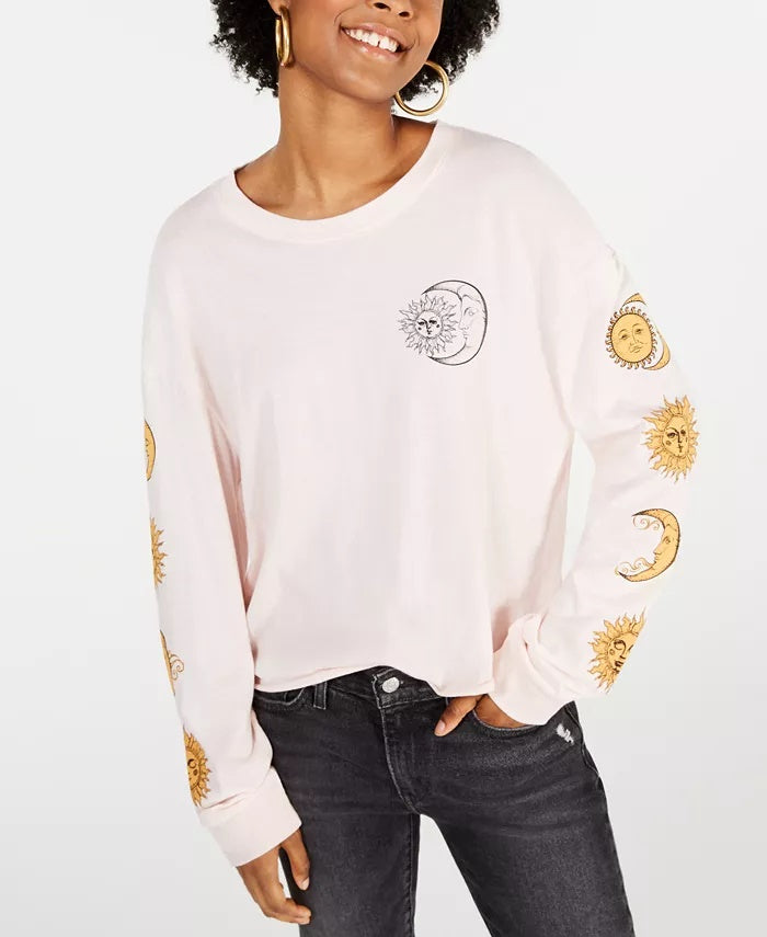 Rebellious One Juniors' Cotton Moon Graphic T-Shirt Pink Size Large