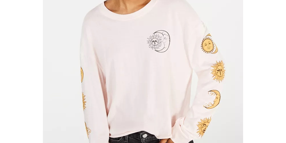 Rebellious One Juniors' Cotton Moon Graphic T-Shirt Pink Size Large