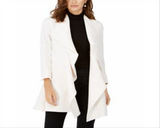 Anne Klein Women's Cascade Collar Topper Jacket Pearl White Size 4