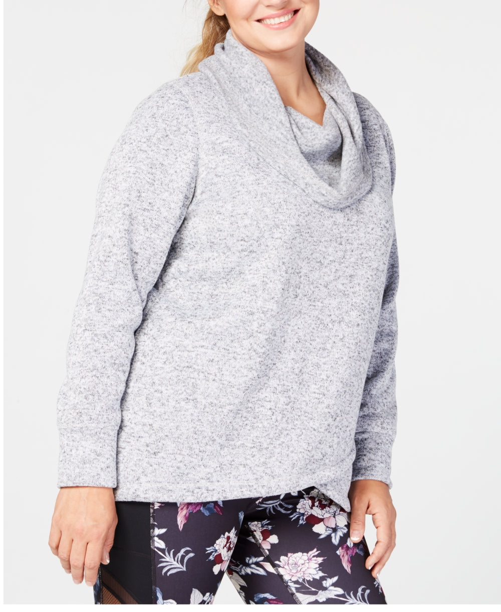 Ideology Women's Fleece Cowl Neck Pullover Top White Size 2X