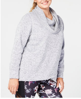 Ideology Women's Fleece Cowl Neck Pullover Top White Size 2X