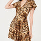 BCX Women's  Animal Print Short Sleeve V Neck Short Wrap Dress Dress Brown  Size Large
