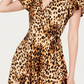 BCX Women's  Animal Print Short Sleeve V Neck Short Wrap Dress Dress Brown  Size Large