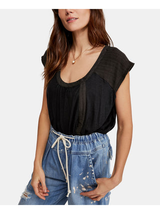 Free People Women's Black Cap Sleeve Scoop Neck Top Black Size X-Small
