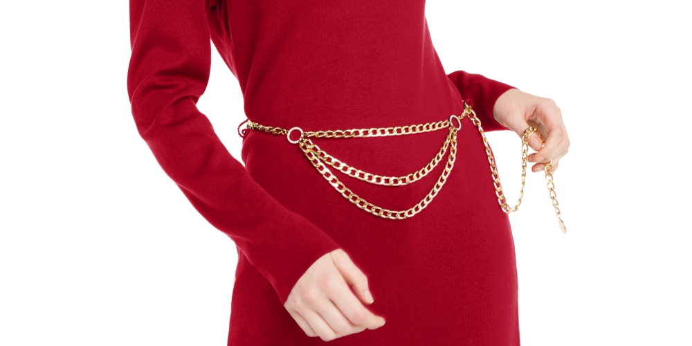 INC International Concepts Women's Chain-Belt Sweater Tunic Red Size Medium