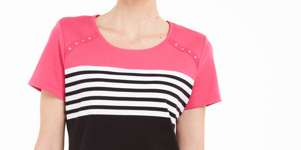 Karen Scott Women's Tara Colorblocked Stripes Rivet Top Pink Size Small