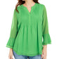 Charter Club Women's Double Ruffle Solid Pintuck Top Green Size Small