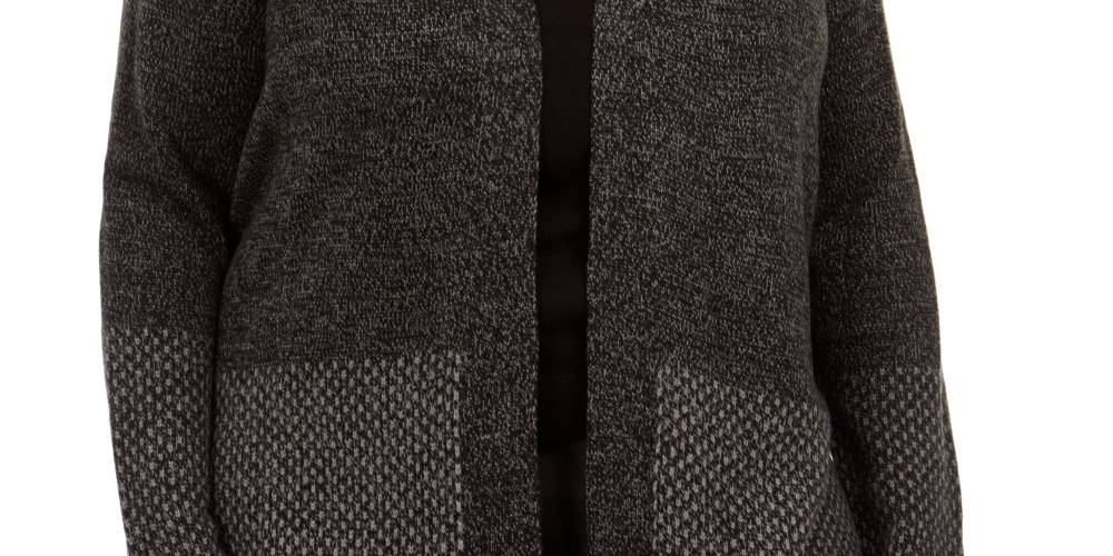 Karen Scott Women's Plus Patterned-Border Cardigan Sweater Black Size 0X-Large