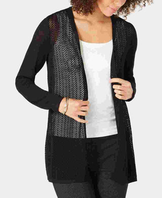 Charter Club Women's Chevron Pointelle Cardigan Black Size Medium