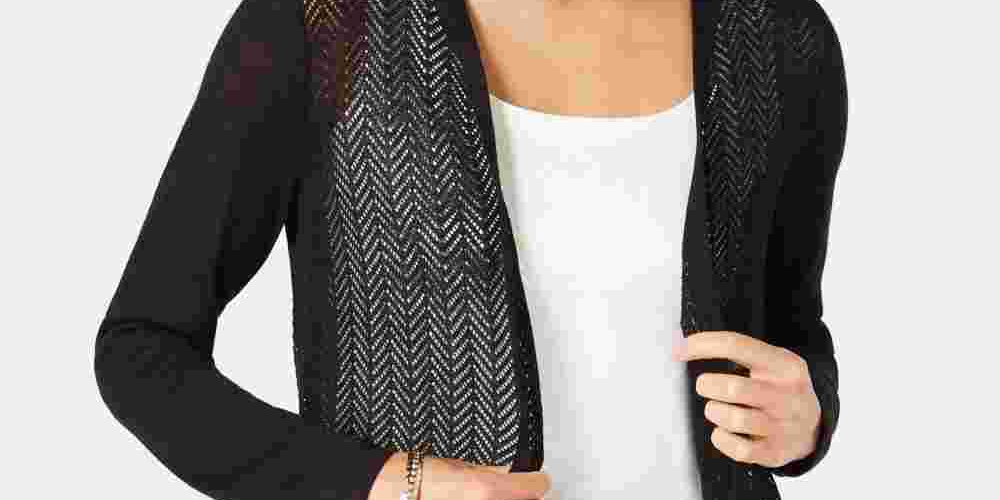 Charter Club Women's Chevron Pointelle Cardigan Black Size Medium