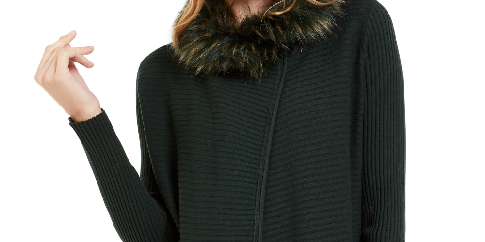 Alfani Women's Faux-Fur-Trim Cardigan Green Size Medium