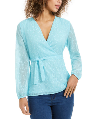 Charter Club Women's Clip-Dot Wrap Top Angel Blue Size XX-Large