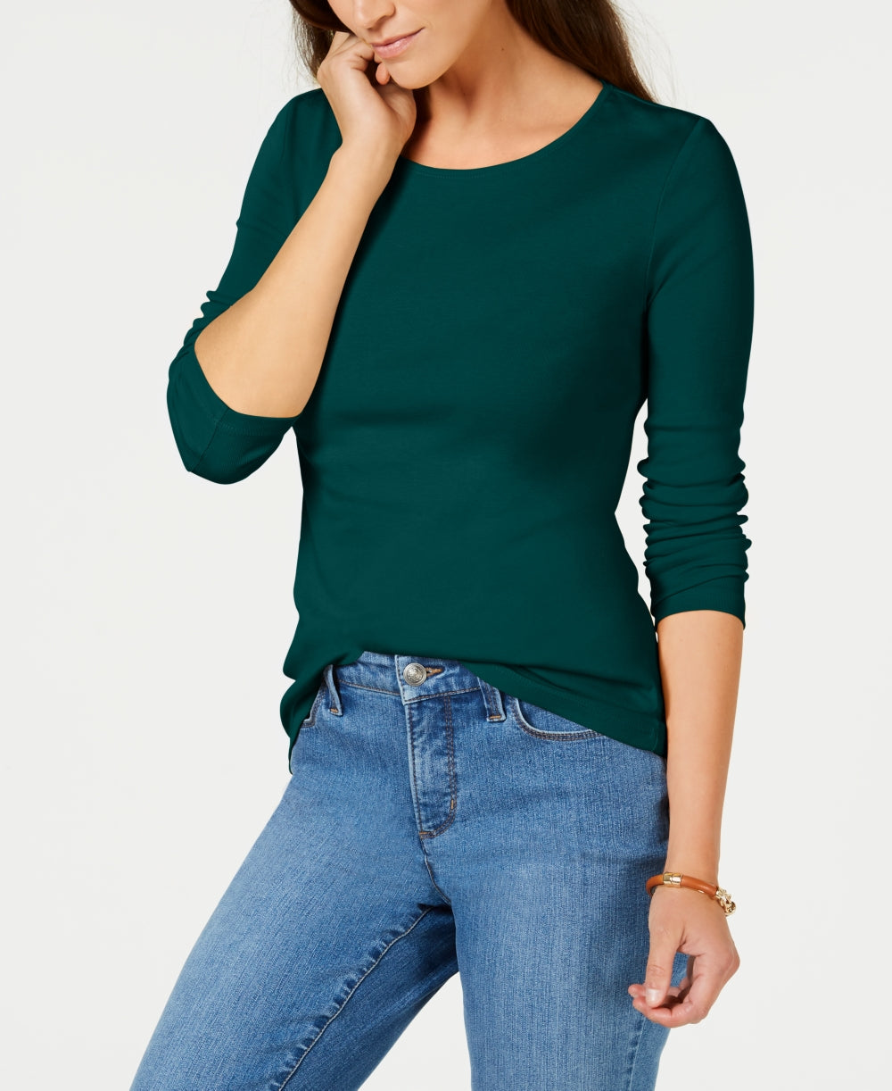 Charter Club Women's Pima Cotton Long-Sleeve Top Green Size XX-Large