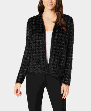 Alfani Women's Petite Eyelash-Yarn Cardigan Sweater Black Size Petite Large