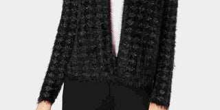 Alfani Women's Petite Eyelash-Yarn Cardigan Sweater Black Size Petite Large