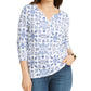 Karen Scott Women's Tile-Print Top Blue Size Small