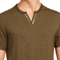 INC International Concepts Men's Striped Split-Neck T-Shirt Green Size Small