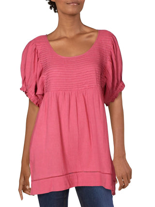 Free People Women's Elsie Pintuck Boho Tunic Top Pink Size Large