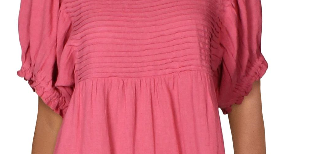 Free People Women's Elsie Pintuck Boho Tunic Top Pink Size Large