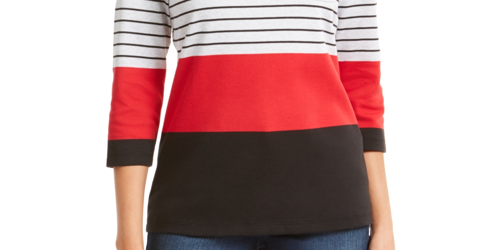 Karen Scott Women's Sport Colorblocked Button-Shoulder Top Red Size X-Small