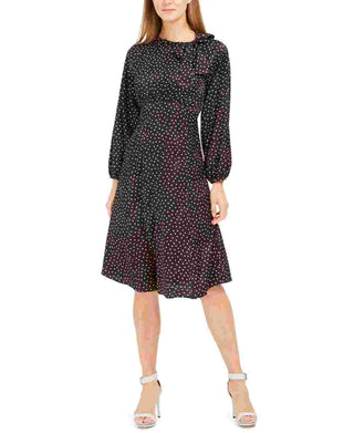 Calvin Klein Women's Tie-Neck Polka Dot Jacquard Dress Black Size 12
