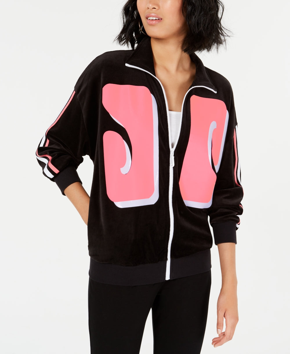 Juicy Couture Women's Graphic Velour Track Jacket Black Size Medium