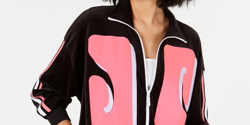 Juicy Couture Women's Graphic Velour Track Jacket Black Size Medium