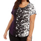 Alfani Women's Petite Printed Round-Hem T-Shirt  Purple Size Petite S