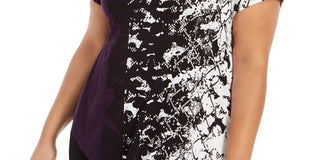 Alfani Women's Petite Printed Round-Hem T-Shirt  Purple Size Petite S