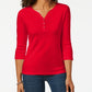 Karen Scott Women's Petite Cotton Henley Top  Bright Red Size Petite