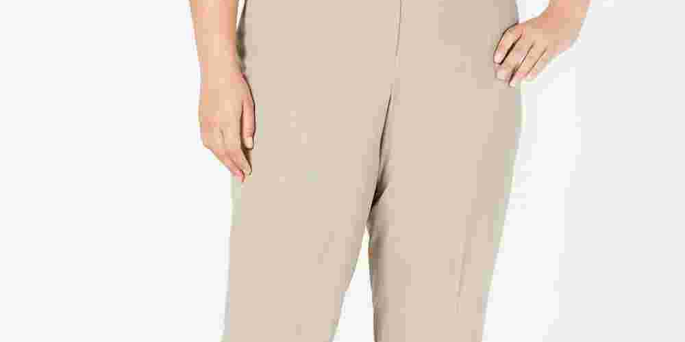 Nine West Women's Plusmalltraight-Leg Pants Brown Size 14W