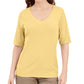 Karen Scott Women's Button-Detail V-Neck Top Yellow Size Small