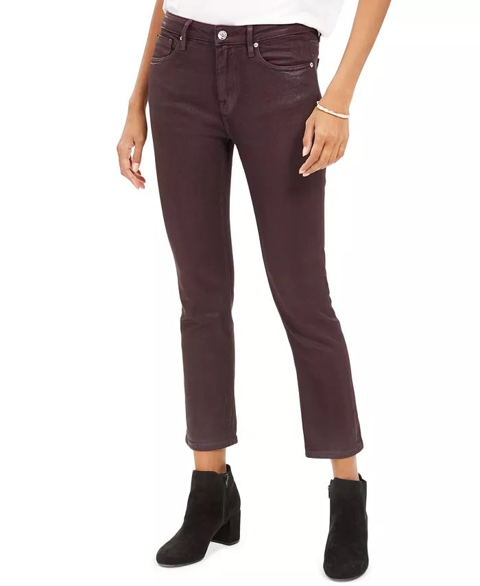 Vigoss Juniors' Coated High Rise Straight Leg Jeans Purple 28 Size