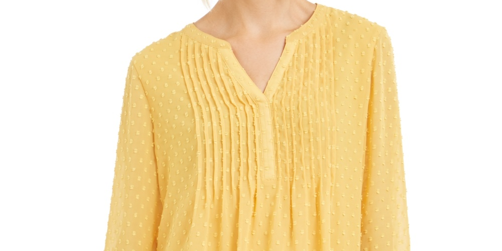 Charter Club Women's Petite Double-Ruffle Textured Pintuck Top Gold Size PL