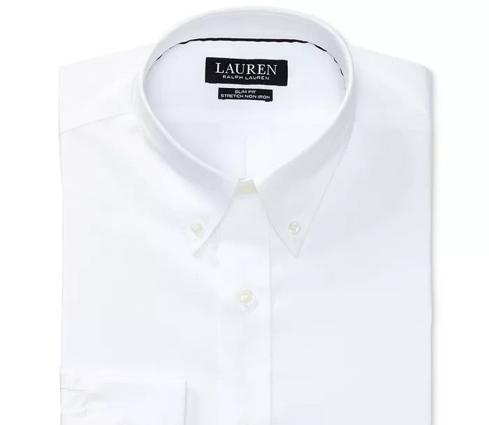 Ralph Lauren Men's Slim-Fit Non-Iron Stretch Poplin Dress Shirt White Size 32/33
