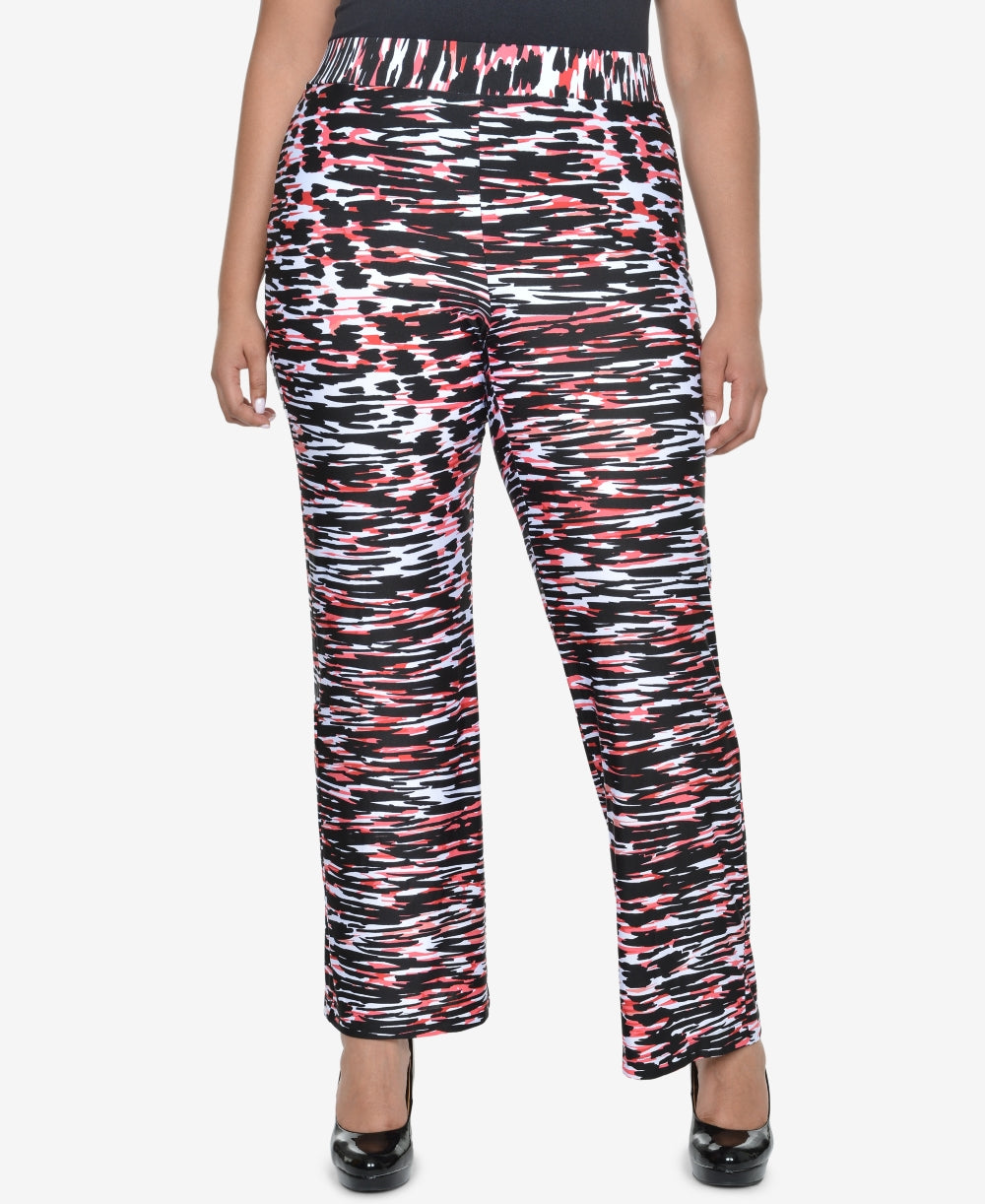 NY Collection Women's Plus Printed Elastic Waistband Pants Pink Size 2X