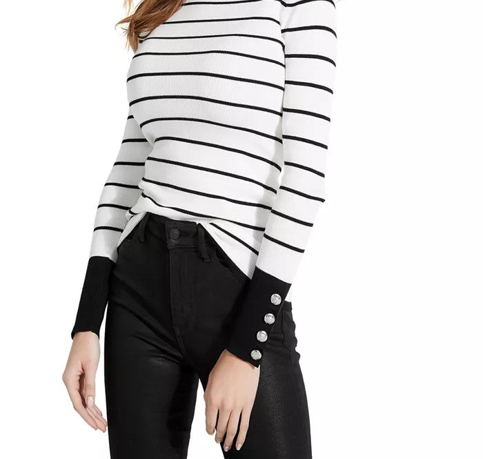 Guess Women's Rebekah Button-Sleeve Turtleneck Sweater White Size Small