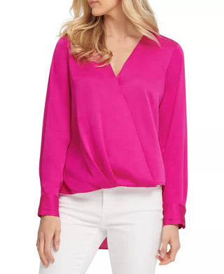 DKNY Women's Surplice Blouse Pink Size Large