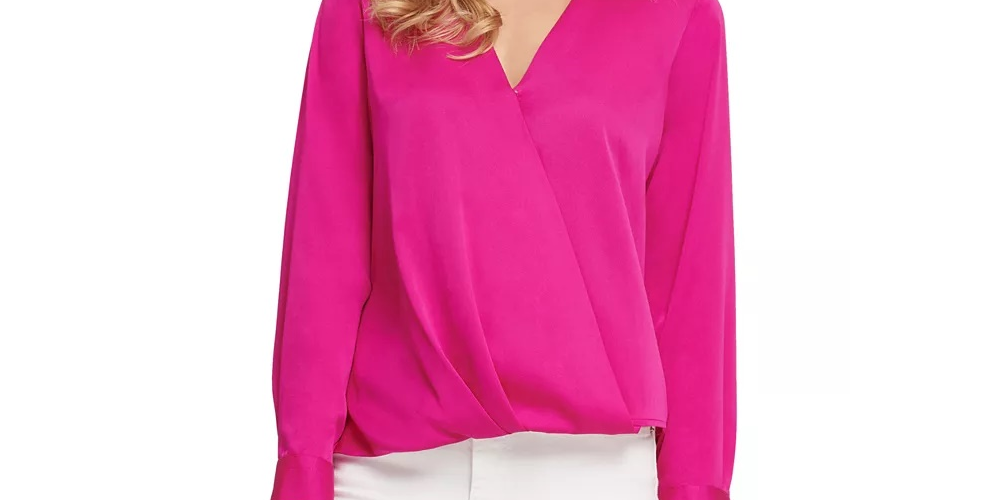 DKNY Women's Surplice Blouse Pink Size Large